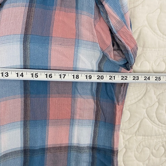 Northern Reflections Plaid Shirt in Blue and Pink with Roll Tab Sleeves - Picture 8 of 9